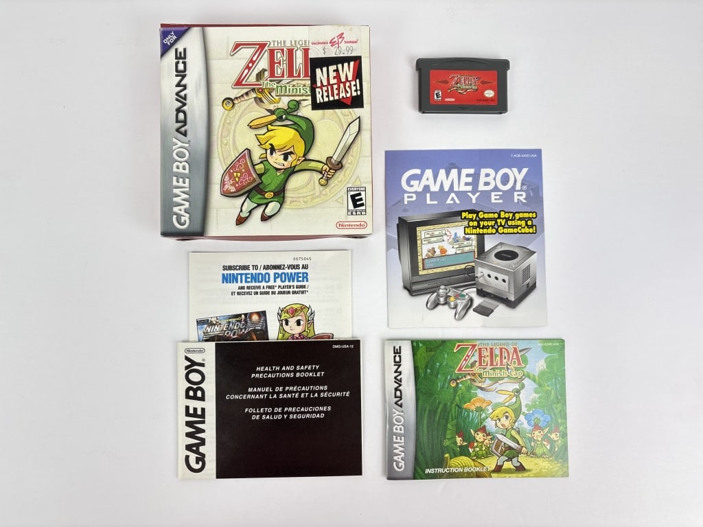 Legend of Zelda, the Minish Cap, Game Boy Advance: Legend of Zelda, the Minish Cap, Game Boy Advance, includes game cartridge, instruction booklet and original box