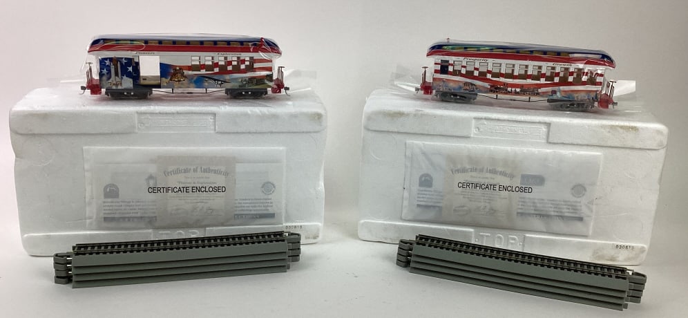 Hawthorne Village Prosperity Growth and Pioneers Exploration Coach Cars: Bachmann Hawthore Village Prosperity & Growth and Pioneers Exploration Coach Cars w/ Tracks. Both include COAs
