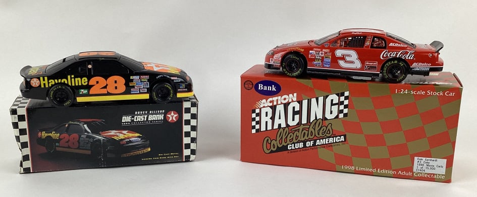 Racing Champions Davey Allison Die-cast Bank and Action Racing 1998 Limited Edition Dale Earnhardt: Racing Champions Texaco Havoline Racing Die-cast #23 Davey Allison 1993 1/24 Scale Replica Locking Coin Bank and Action Racing Die-cast #3 Coke 1998 Monte Carlo 1 of 15,000 1:24 Scale Stock Car Nascar