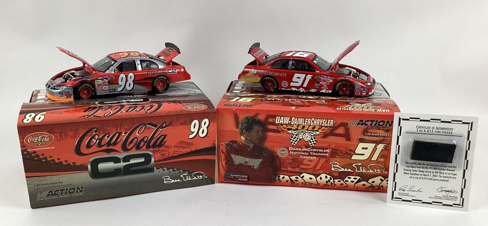 Action Racing Diecast 2004 Bill Elliott 1:24 Stock Car and 1:24 2004 Bill Elliot Coca Cola Stock car: Action Racing Nascar Diecast 1:24 2004 Bill Elliott #91 Daimler Chrysler/ UAW 2004 Intrepid Stock Car and Action Racing Nascar Diecast 1:24 Scale 2004 Bill Elliott #98 Coca-Cola C2 2004 Intrepid Stock