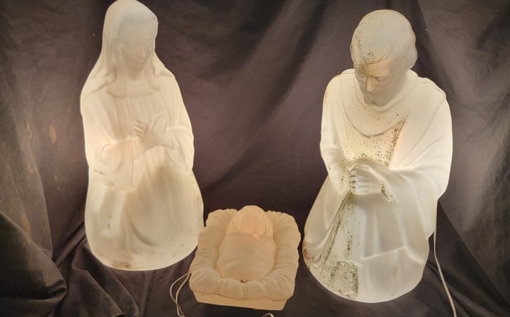 Mary, Joseph and Baby Jesus Blow Molds: Blow Molds, Mary 27h x 12w, Joseph 28h x 13w, Baby Jesus 14L x 11w