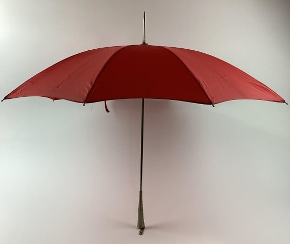 Red Parasol with Metal Handle and Chain: 33inches across