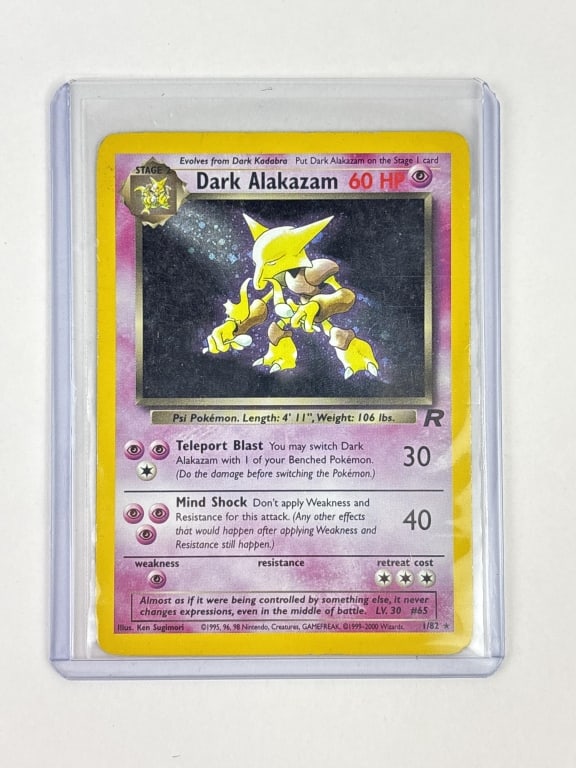 Dark Alakazam Team Rocket Holo Card: Dark Alakazam Team Rocket Holo Card- unplayed. In a sleeve