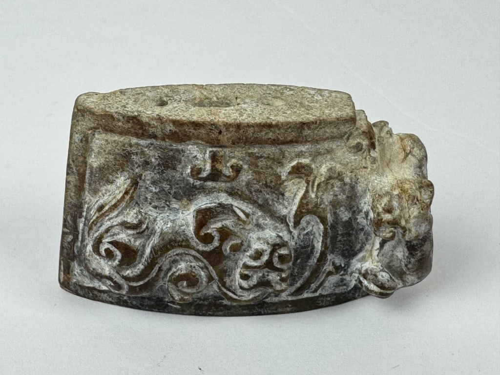 Chinese Archaistic Carved Jade Chilong Sword Fitting Scabbard (1 of 6)
