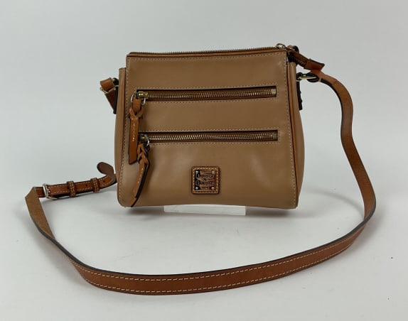 Dooney & Bourke Camel Leather Crossbody Bag: Dooney & Bourke Camel Leather Crossbody bag with gold detail