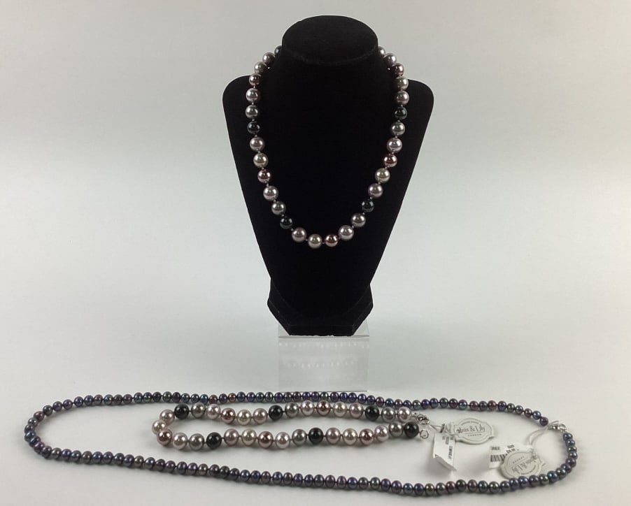 (3) Pearl Necklaces with Sterling Closures: (3) Pearl Necklaces with Sterling Closures, Iris & Lily Pearl Necklaces - London, with Sterling Closures marked 925, 36", 19 1/2", 18 1/2"