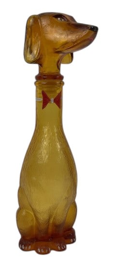 Mid Century Empoli Italian Glass Dog Decanter: Mid Century Empoli Italian Glass Dog Decanter measuring approx. 14" tall