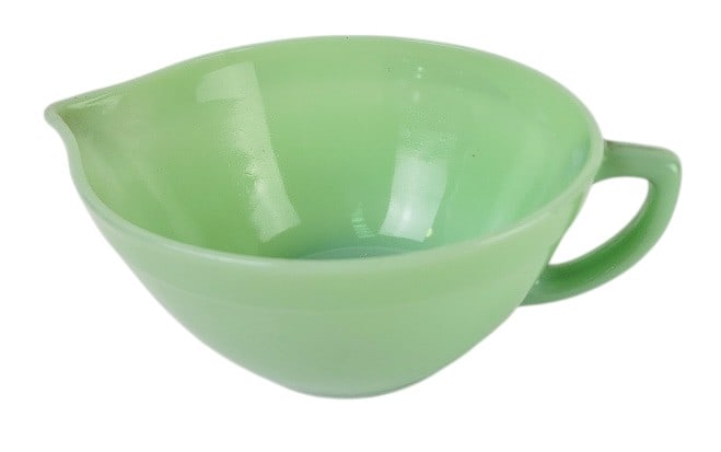 Fire King Oven Ware Jadeite Mixing Bowl with Pour Spout: Fire King Oven Ware Jadeite Mixing Bowl, Pour Spout, 4" tall