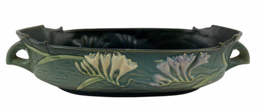 Roseville Fressia Green Large Console Bowl: Roseville Fressia Green Large Console Bowl. Marked #468-12" on bottom. Bowl is approx. 4" tall.