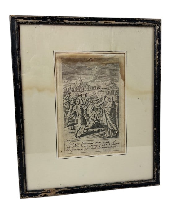 C. 1701-1703 Copper Plate Engraving, 'The Blasphemores Stoned'; from Richard Blomes' History of the: C. 1701-1703 Copper Plate Engraving, 'The Blasphemors Stones'; From Richard Blome's History of the Old and New Testament Engraved by Peter Paul Bouche. Approx.12" L X 10.5" W.