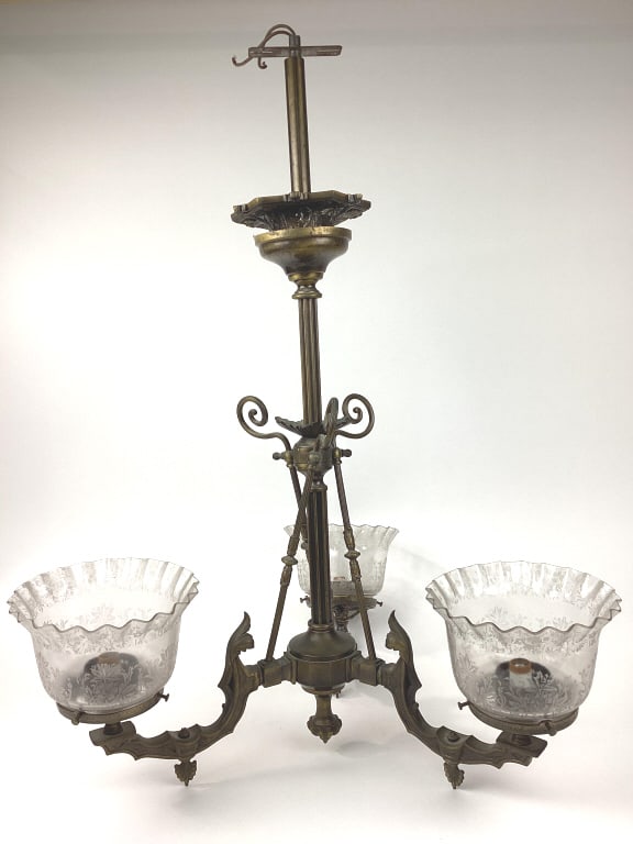 Victorian Renaissance Revival Gasolier- Electrified: Victorian Renaissance Revival Gasolier- Electrified. Measures approx 32" tall. Comes with globes