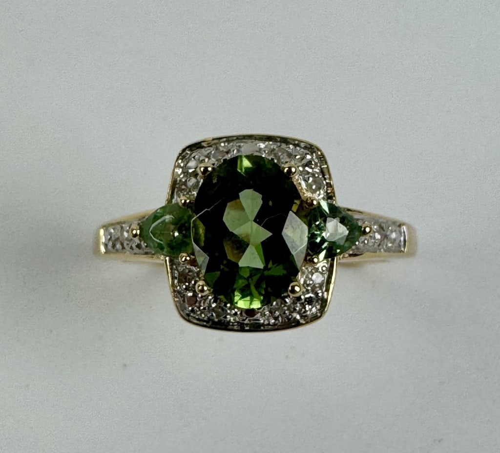 14K Gold Ring Featuring Green and Clear Gemstones (1 of 7)