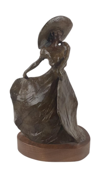 Rosie Sandifer Alford Bronze Sculpture: Rosie Sandifer Alford (American, b. 1946) bronze sculpture, mounted on wood base. Signed R.S. Alford and numbered 1/35. Height of bronze only 13.5 inches. The wood base adds 1.25 inches of height.
