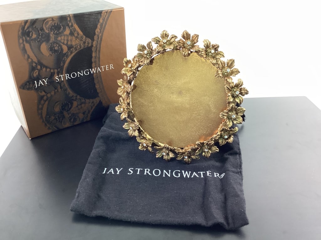 Jay Strongwater Floral Circular Picture Frame: Jay Strongwater Floral Circular Picture Frame featuring Flowers with crystal centers.