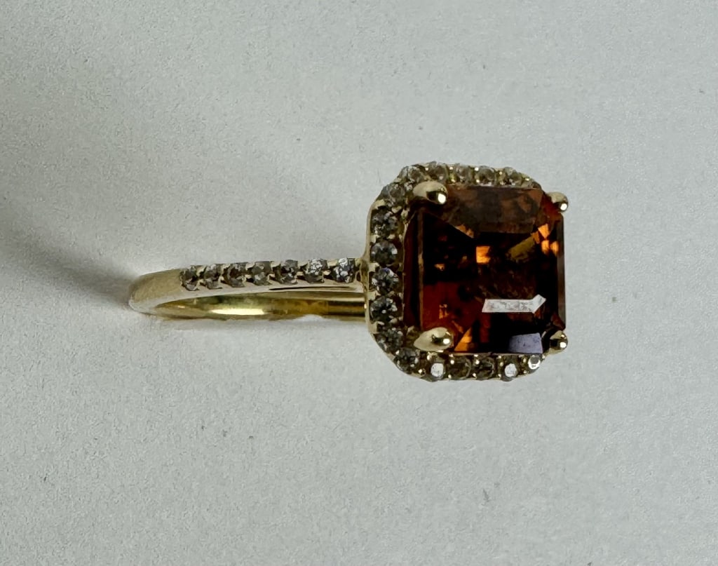 10K Gold Ring with Rectangular Orange Stone - 2