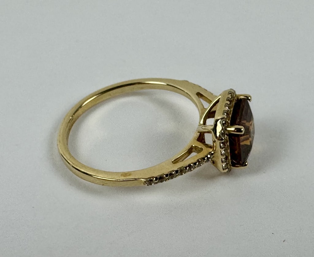10K Gold Ring with Rectangular Orange Stone - 5