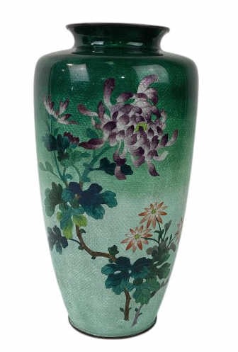 Large Antique Japanese Ginbari Cloisonne Vase: Large Antique Japanese Ginbari Cloisonne vase, Meiji Period 19th Century. Approx. 12" tall