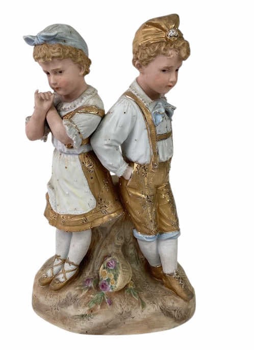 19th Century French Hand Painted Bisque Porcelain Figural Group: 19th Century French Hand Painted Bisque Porcelain Figural Group. Approx. 11" tall.