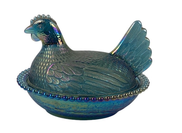 Indiana Blue Carnival Glass Hen on Nest (1 of 9)