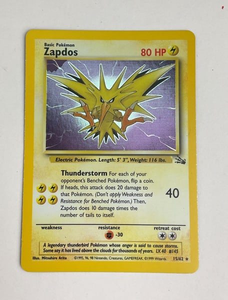 Pokemon Holographic Zapdos, Fossil Edition (1 of 2)