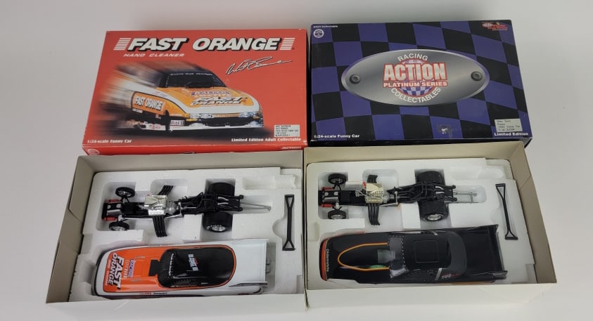Action Diecast 1:24 Scale Whit Bazemore Car and Action Racing Diecast 1:24 Scale Mike Dunn Car: Action Diecast 1:24 Scale Whit Bazemore Fast Orange 1995 Dodge Funny Car 1 of 6,000 and Racing Action Platinum Series Winston Drag Racing Mike Dunn Pisano 1992 Funny Car 1 of 5,004. Both in original p