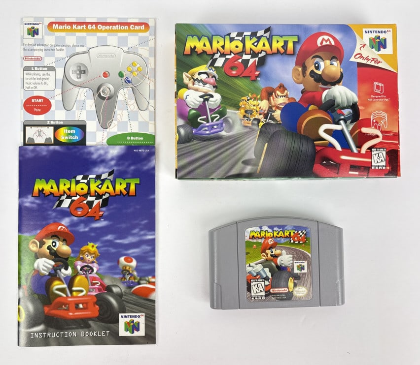 Mario Kart 64, Nintendo 64: Mario Kart 64, Nintendo 64, includes game cartridge, instruction booklet and original box