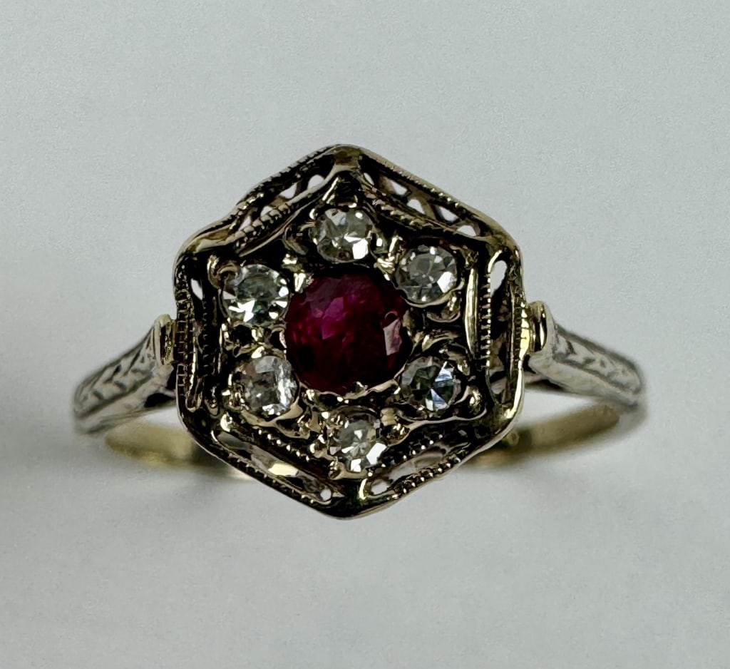 14K White Gold Ring with Ruby and Diamonds, size 6 (1 of 7)