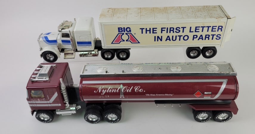 ERTL Big A Diecast Truck and Nylint Diecast Tanker Transport: Ertl Big A Peterbilt Tractor/ Tailer Diecast and Nylint Oil Co. 18-wheeler Tanker Transport.