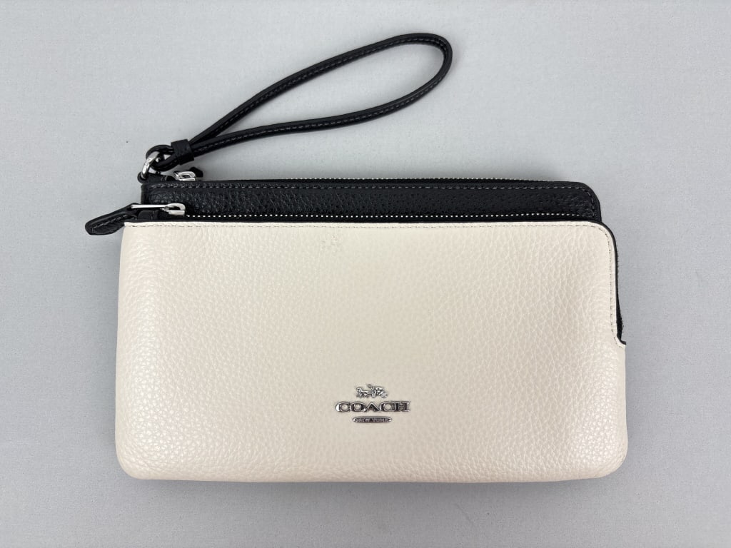 Coach Double Zip Wallet: Coach Double Zip Wallet Chalk & Black Pebble Leather