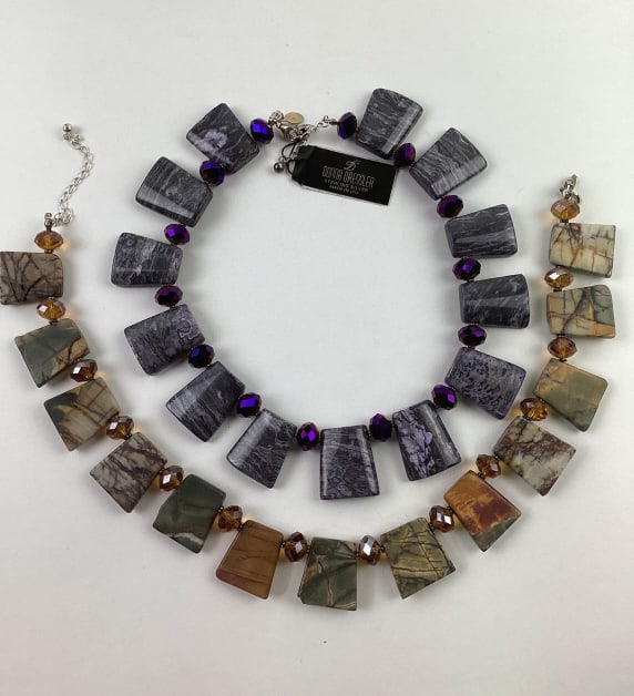 (2) Donna Dressler Sterling, Stone and AB Crystal Necklaces: (2) Donna Dressler Sterling, Stone and AB Crystal Necklaces, marked 925, 20", 20"