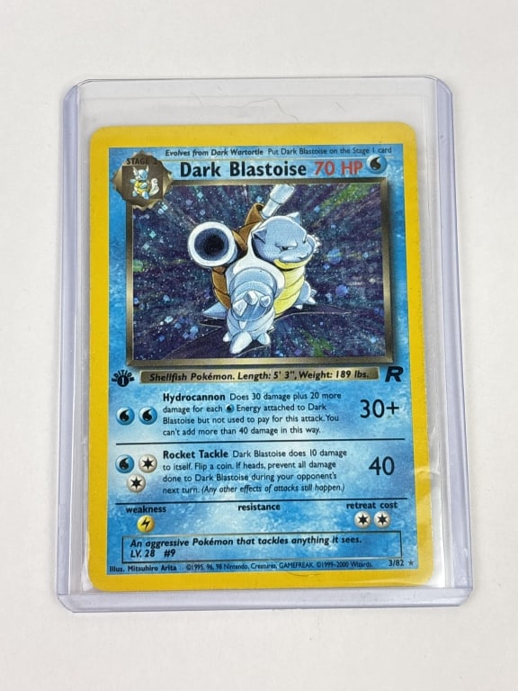Dark Blastoise 3/82 1st Edition Team Rocket Holo Pokemon Card: Dark Blastoise 3/82 1st Edition Team Rocket Holo Pokemon Card- unplayed. In a sleeve