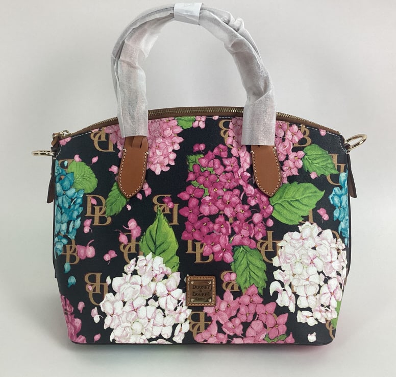 Dooney & Bourke Black Celeste Satchel: Dooney & Bourke Black Celeste Satchel Bag featuring a flower design. Has original tags