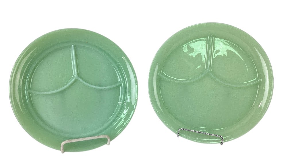 (2) Fire King Jadeite Grill Plates: (2) Fire King Jadeite Grill Plates. Approx. 9" diameter.