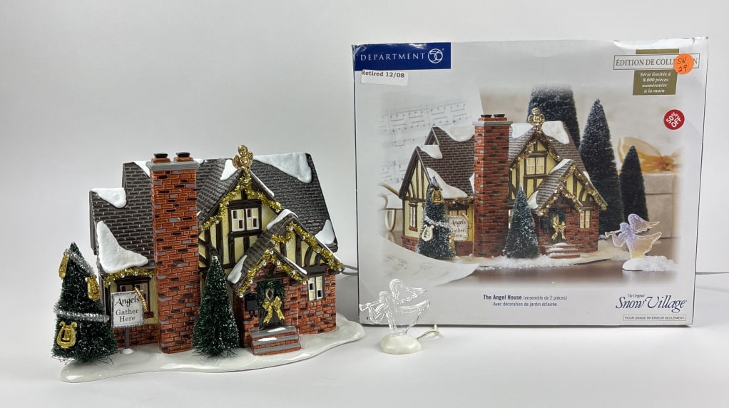 Department 56 Snow Village The Angel House: Department 56 The Original Snow Village The Angel House with Lit yard decoration