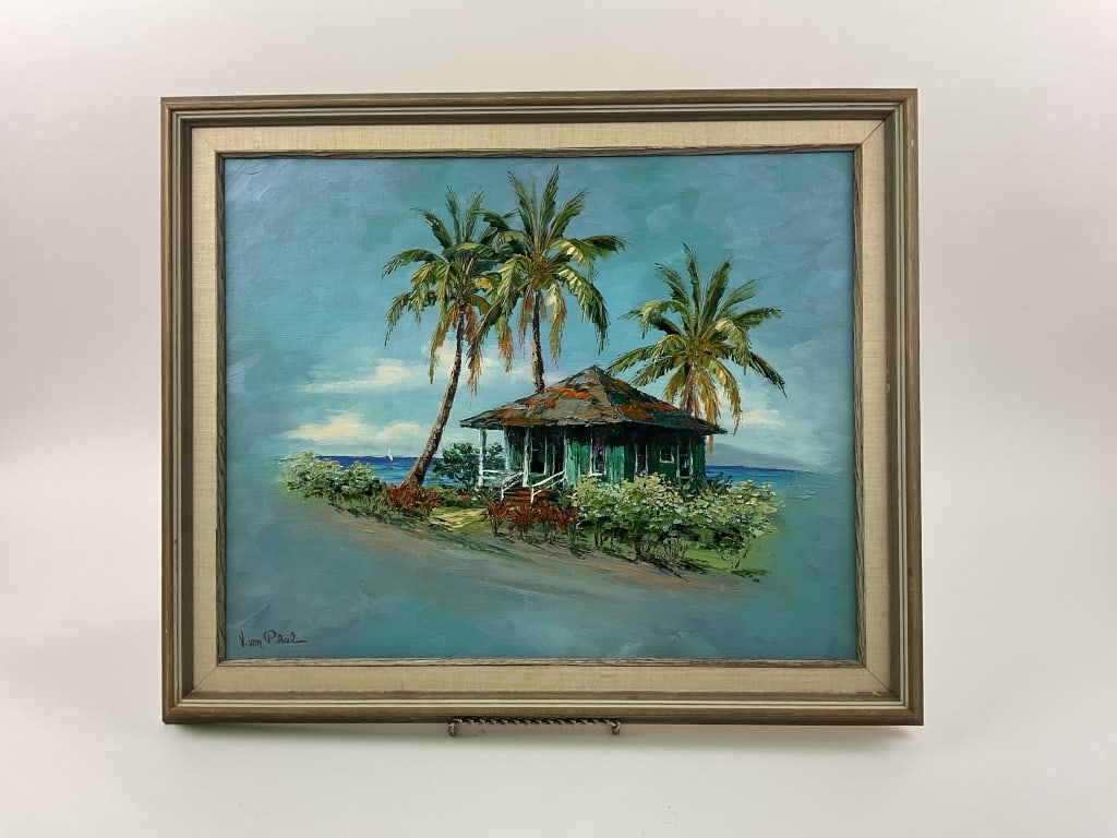 "The Way it Was" Oil Painting by V. von Phul: "The Way it Was" Hawaian Island Oil Painting by V. von Phul, matted and framed 24 x 20