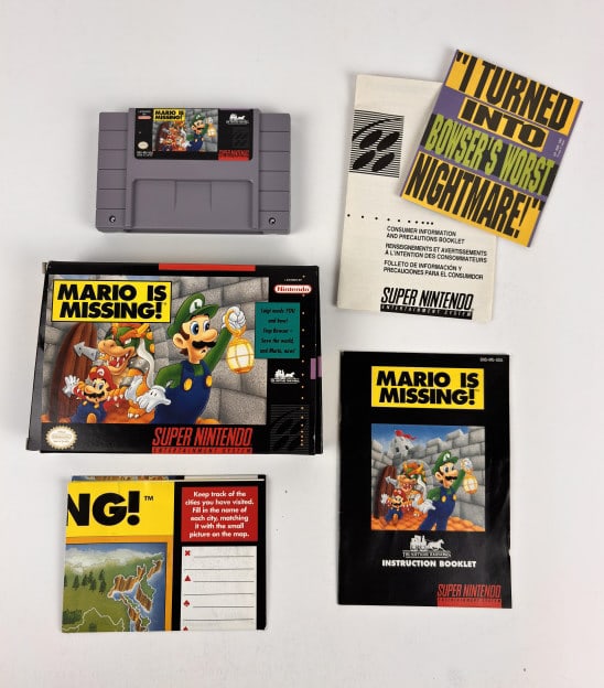 Mario is Missing, Super Nintendo Game: Mario is Missing, Super Nintendo Game includes, game cartridge, instruction booklet and original box