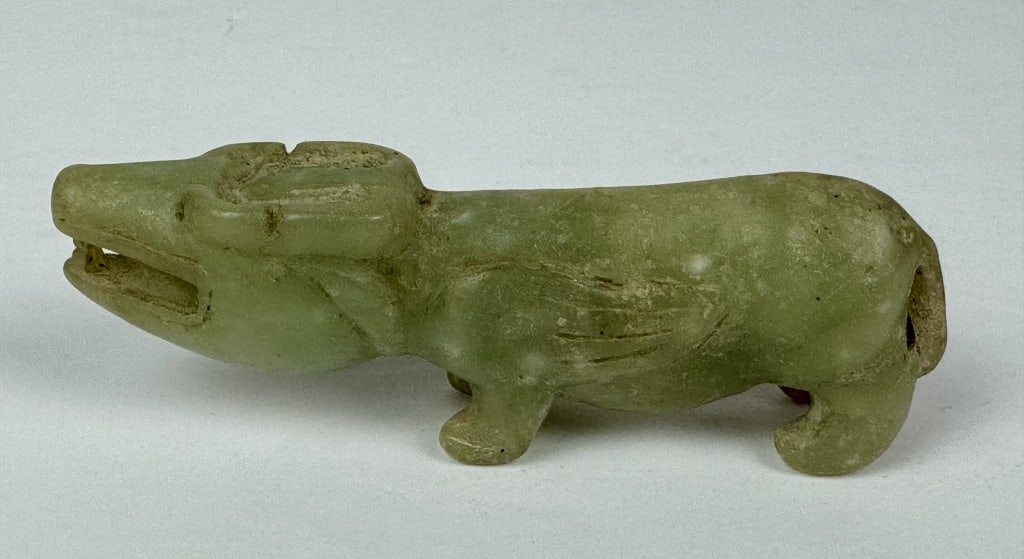 Archaistic Chinese Carved Celadon Jade Beast Figure (1 of 10)