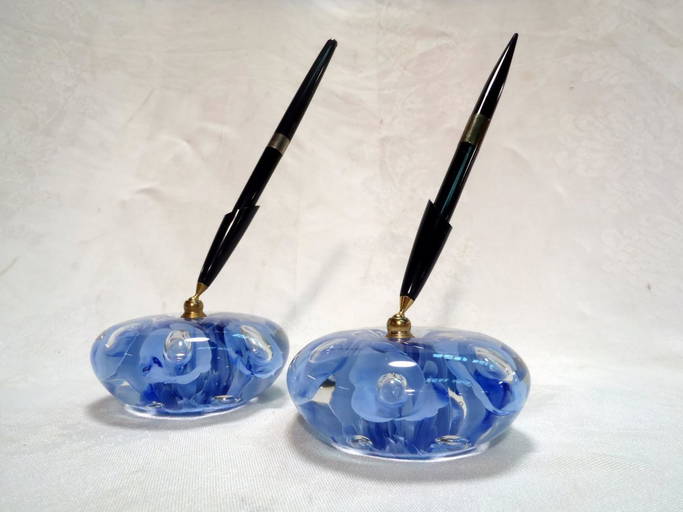 Two St. Clair Art Glass Pen Holders