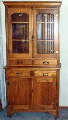 Antique Golden Oak Stepback Cupboard - Antique Golden Oak Stepback Cupboard