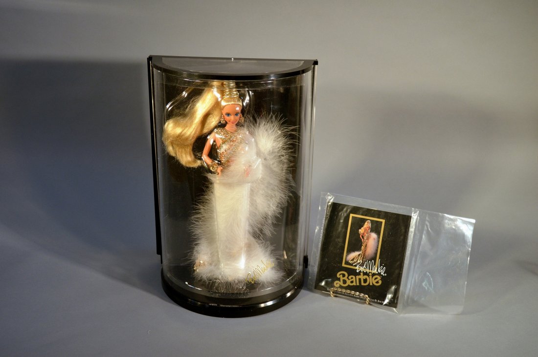 Bob Mackie Limited Edition Barbie: First in the series. Fashion sketch on back of display case.