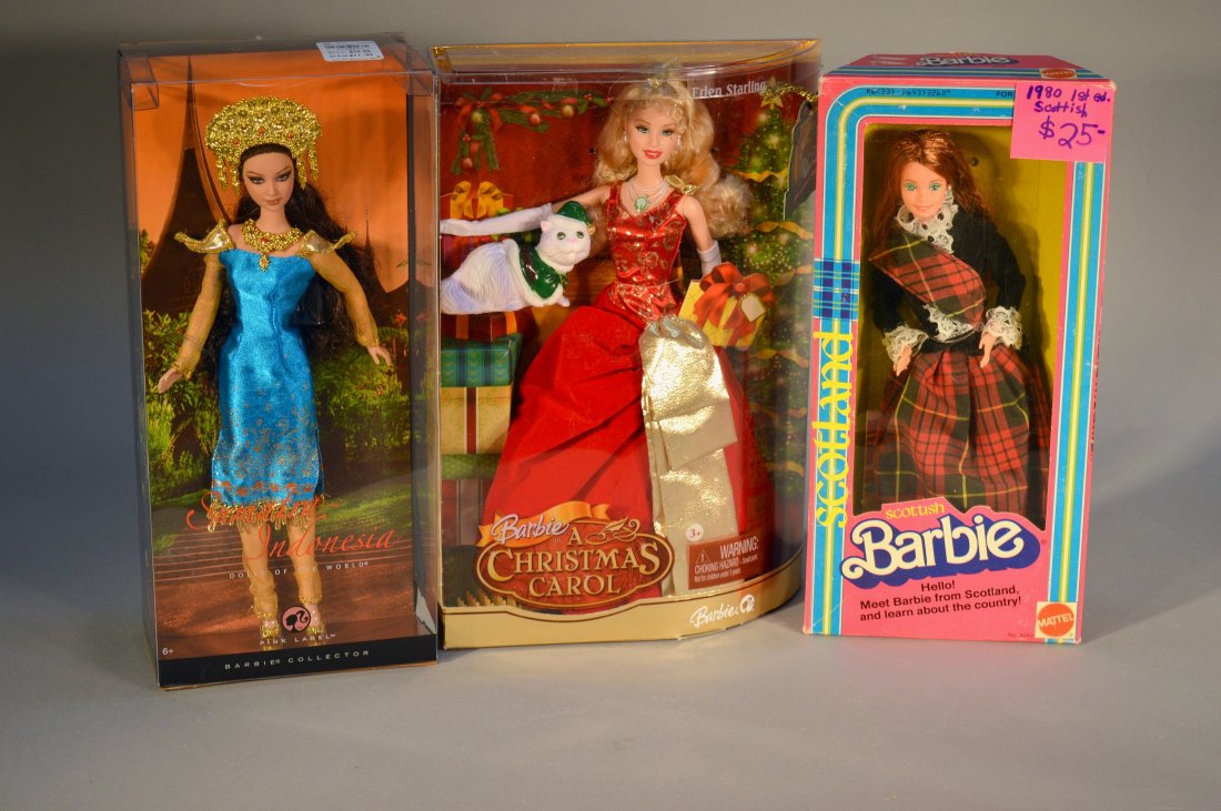 Lot of 3 Barbies: Vintage Scottish Barbie, Eden Starling, & Sumatra Indonesia Pink Label