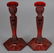 Fenton Sand Carved Ruby Candlesticks By Dave Rawson