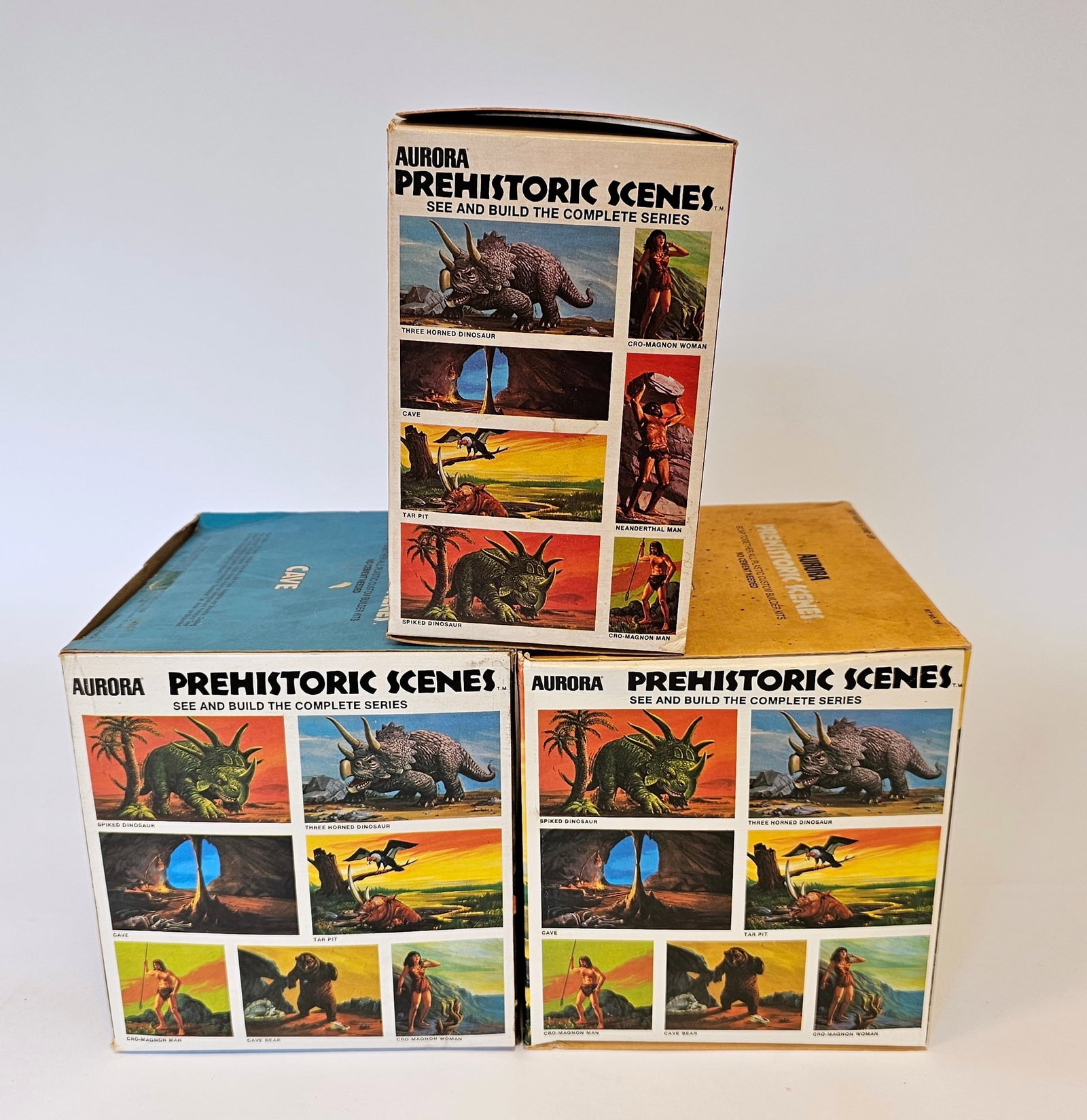 Three boxed Aurora Prehistoric Scenes plastic assembly kits to include 'Neandert - 2