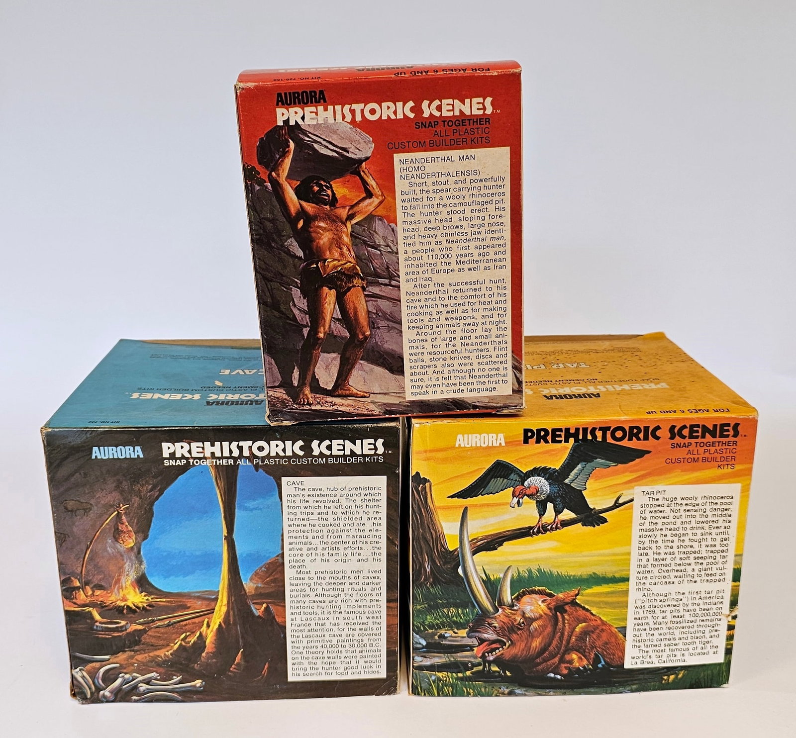 Three boxed Aurora Prehistoric Scenes plastic assembly kits to include 'Neandert - 3