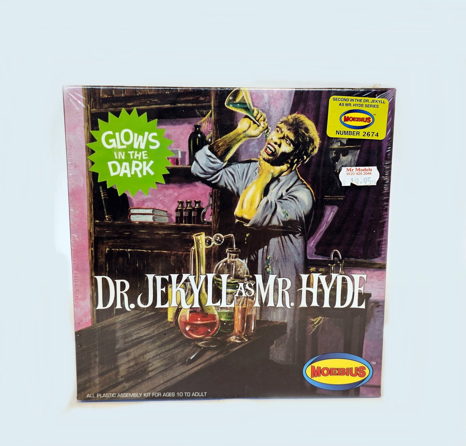 Moebius 'Dr. Jekyll as Mr Hyde' Glow in The Dark plastic assembly kit, No.2674 boxed in film: Moebius 'Dr. Jekyll as Mr Hyde' Glow in The Dark plastic assembly kit, No.2674 boxed in film