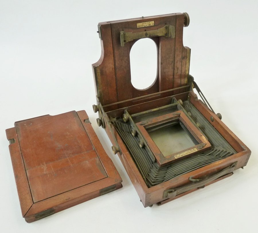 A Lancaster and Son mahogany case bellows plate camera: A Lancaster and Son mahogany case bellows plate camera