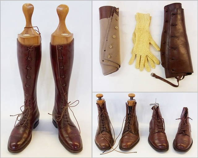 Pair Brown Leather Lace Up Hunting Boots, Made By Tom