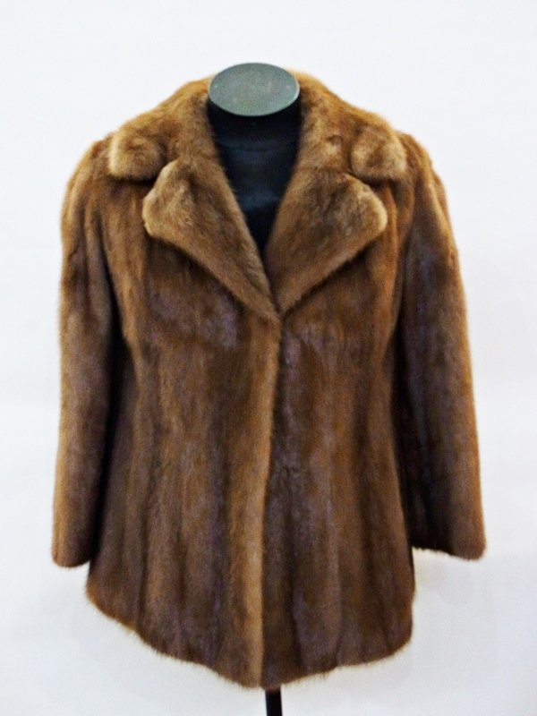 A pale mink jacket, three-quarter length, with matching: A pale mink jacket, three-quarter length, with matching hat