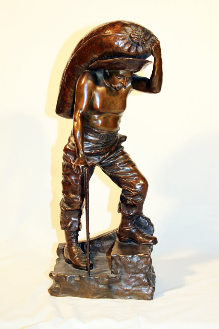 J. Garnier Bronze Farmer (1853-1910) France: Measures 17.5" Tall.