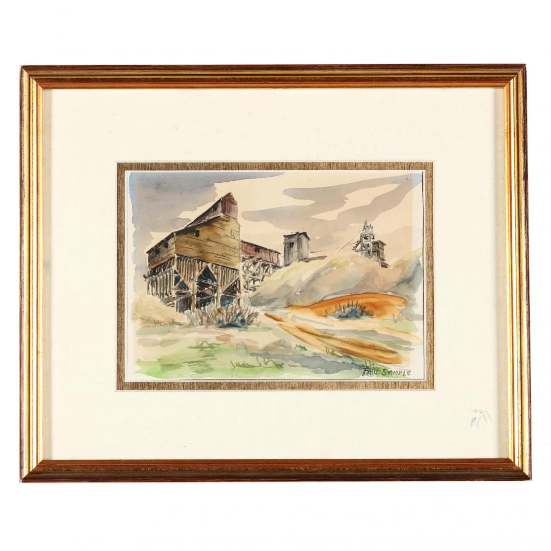 Paul Sample (VT/CA/NH, 1896-1974), Slope Mine: watercolor on paper, signed at lower right, a note on the verso reads Slope Mine 1962 (on reverse), matted and framed under glass. SS 5.25 x 7.5 in.; DOA 10.5 x 12.75 in. The Collection of Arthur Benn